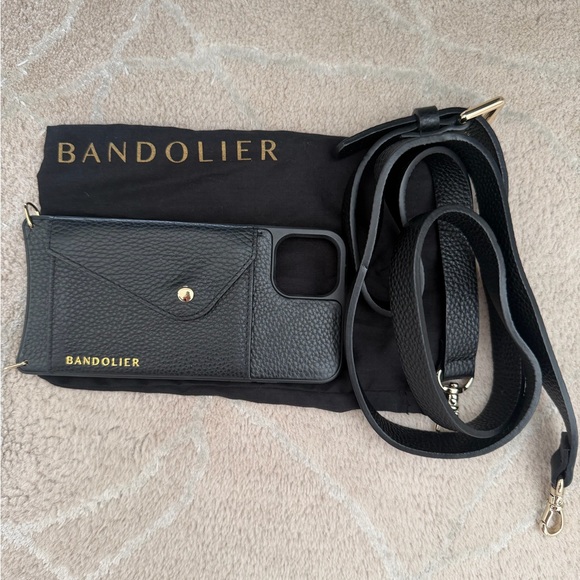 Bandolier Handbags - Bandolier Black Crossbody Phone Case with Gold Accents
